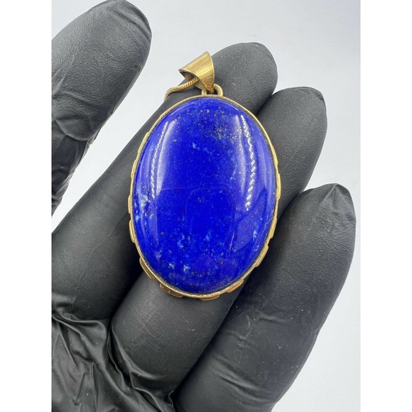 lapis lazuli pendant brass Mine 4 Afghanistan Dark Blue Natural - Picture 2 of 9